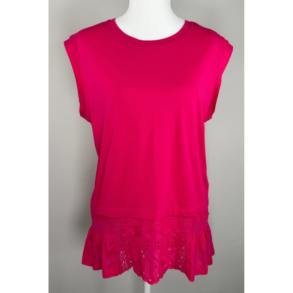 TINY Sleeveless Eyelet Lace Ruffle Hem Top Women Size S Pink Boho Fairycore
